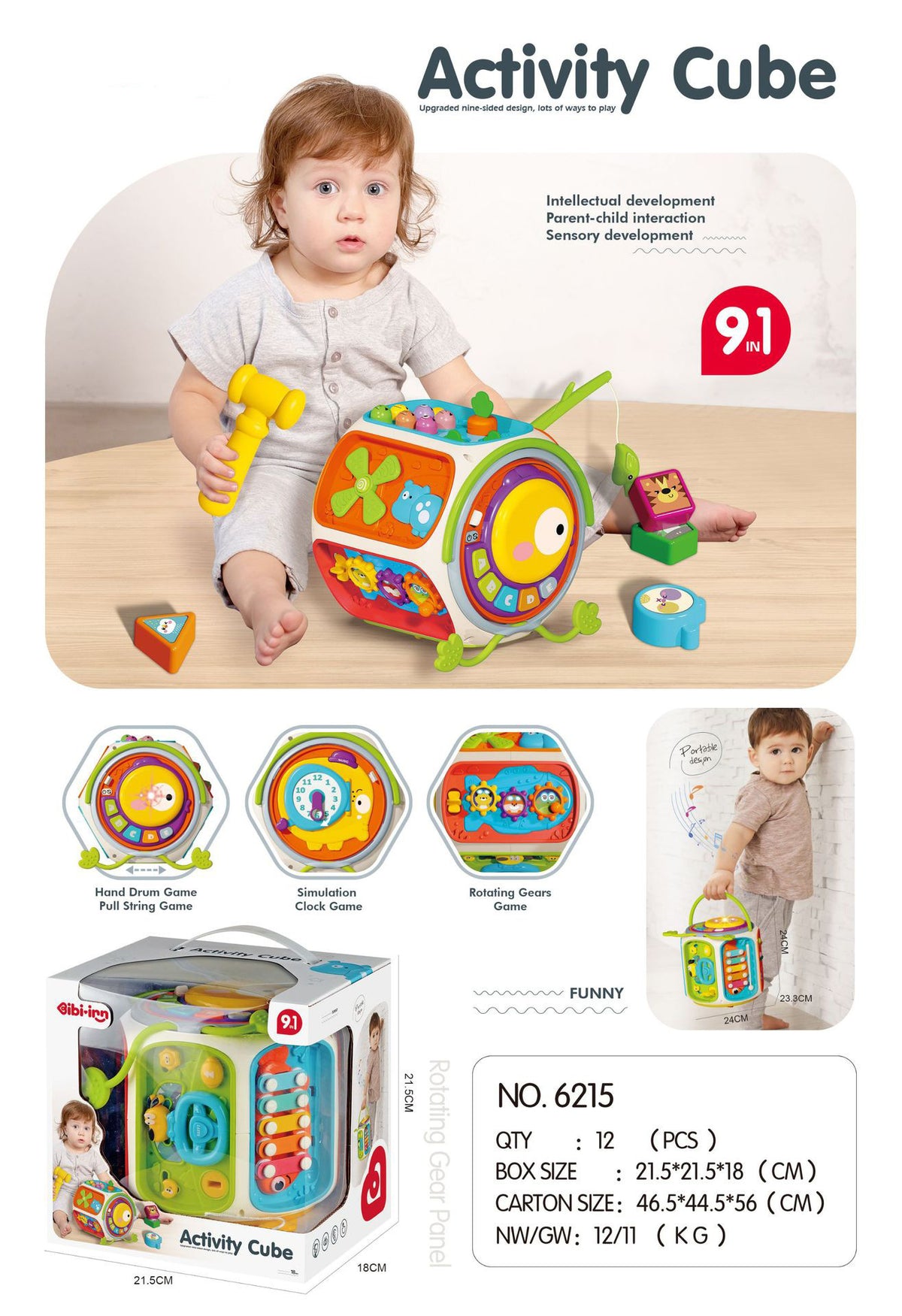 Cross-border Infant Polyhedron Hand-clapped Drum Baby Music Clap Drum Nine-sided Body Early Education Puzzle Toys for 0-3…