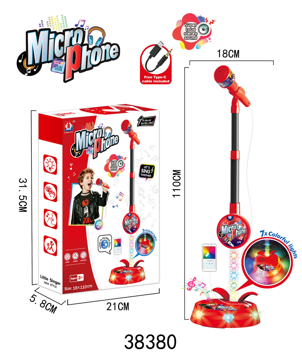 Amazon foreign trade children's microphone toys cool 5 lights boys and girls microphone play songs toys wholesale - 38380…