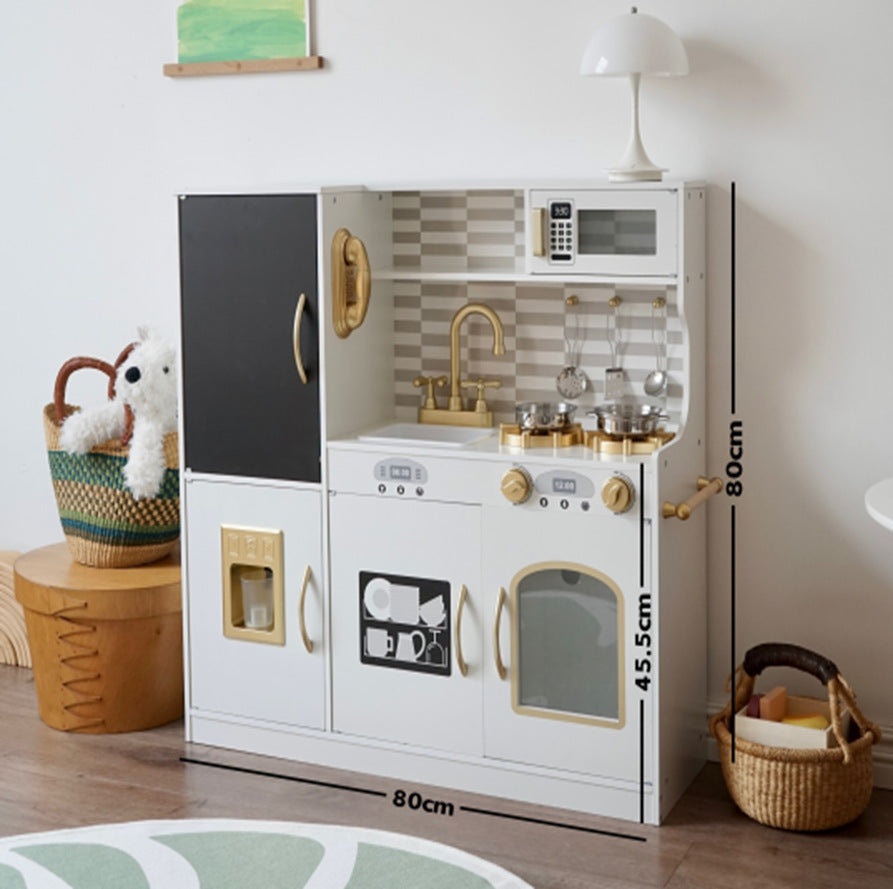 Danish Children's Pretend Play Kitchen Cooking Toy Set with Realistic Sound and Light, Refrigerator, and Wooden Stove…