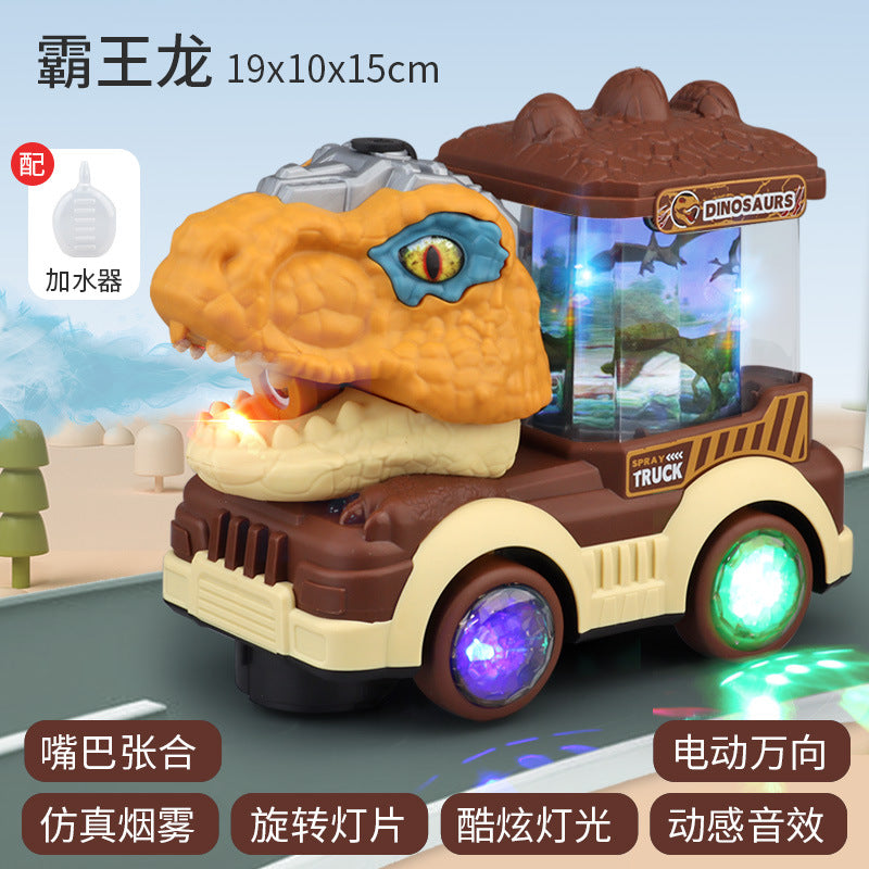 Cross-border electric universal rotating spray toy Tyrannosaurus locomotive electric sounding light children's toy car…
