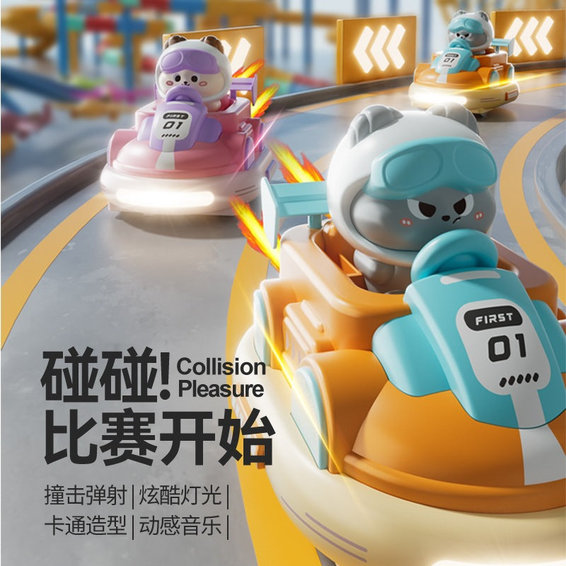 Cute remote-controlled bumper car for kids, featuring sound and light effects, and a 2.4G remote control for battling other…
