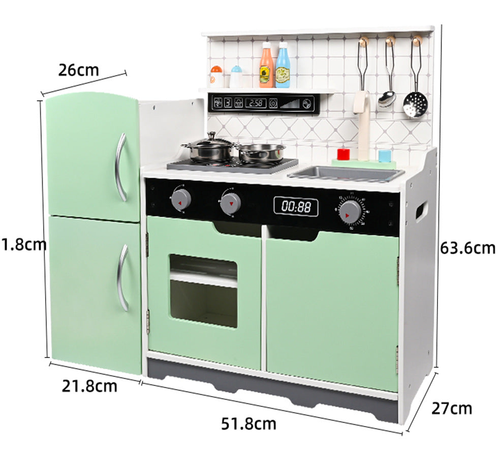 Danish Children's Pretend Play Kitchen Cooking Toy Set with Realistic Sound and Light, Refrigerator, and Wooden Stove - D…