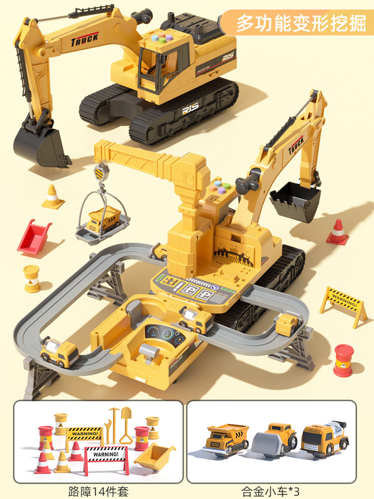 Cross-border new children's multi-functional deformation engineering excavator storage music early education inertia toy…
