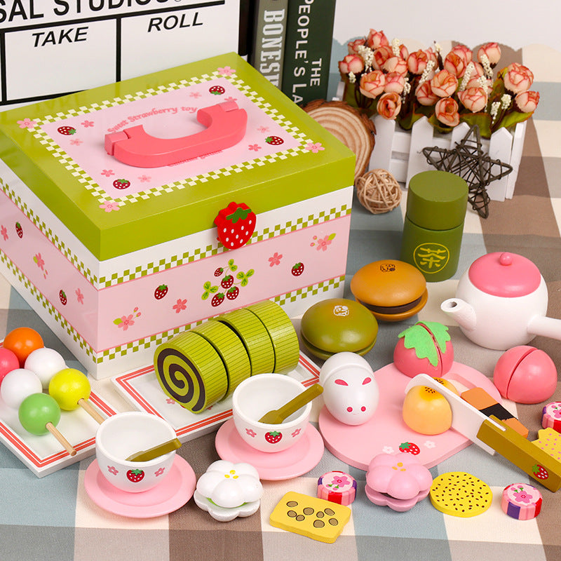 Girl's new year birthday gift simulation cake children's wooden cutting play house kitchen little Princess toy - Green box…