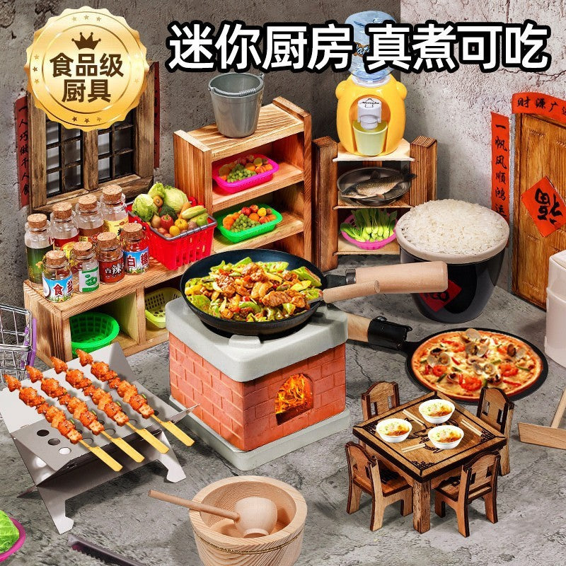 Children's mini kitchen toys can really cook house cooking wooden full set of simulation kitchenware suit manufacturers…