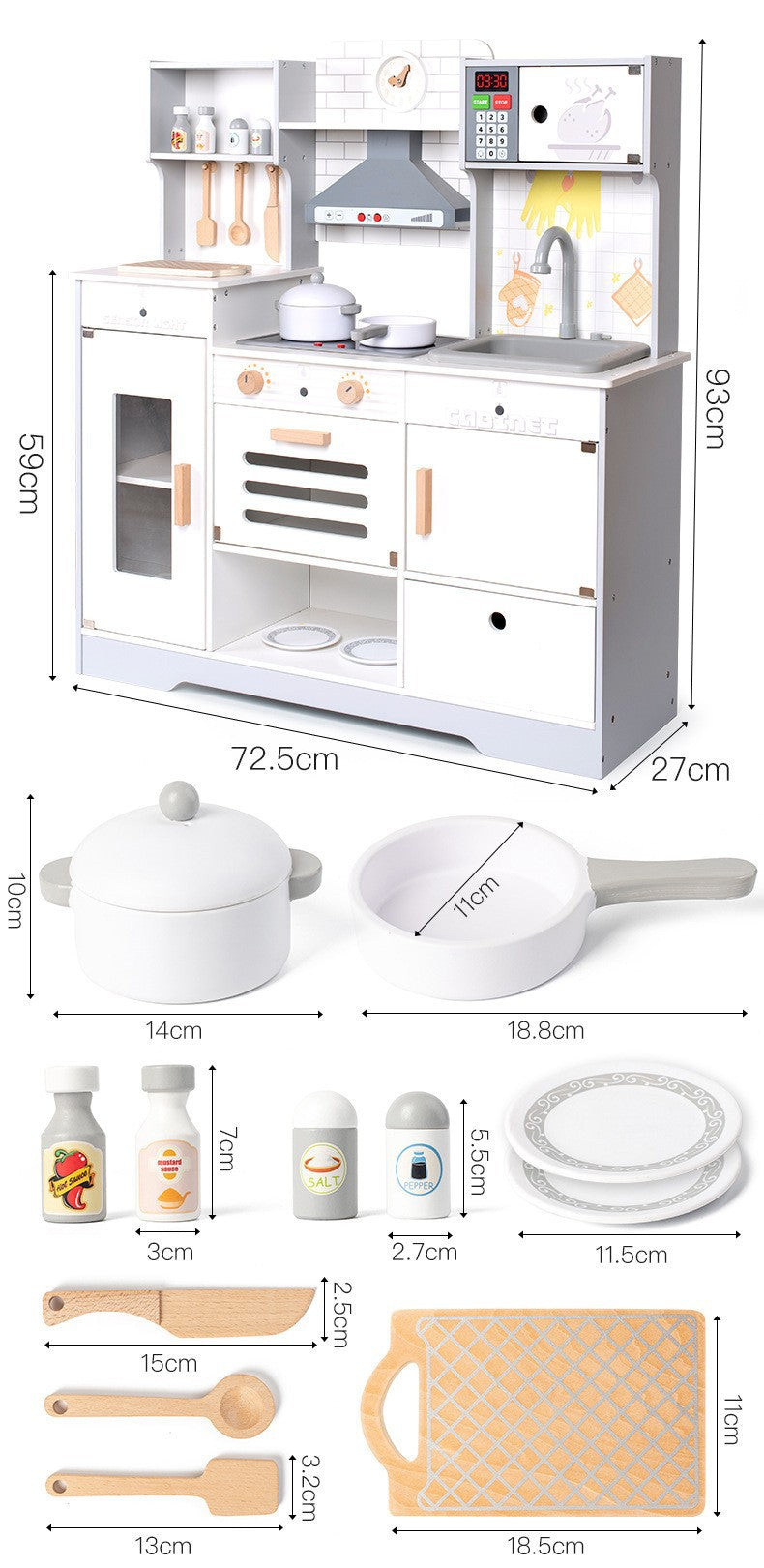 Danish Children's Pretend Play Kitchen Cooking Toy Set with Realistic Sound and Light, Refrigerator, and Wooden Stove…