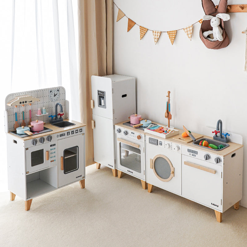 Danish Children's Pretend Play Kitchen Cooking Toy Set with Realistic Sound and Light, Refrigerator, and Wooden Stove…