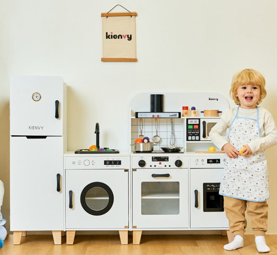 Danish Children's Pretend Play Kitchen Cooking Toy Set with Realistic Sound and Light, Refrigerator, and Wooden Stove…