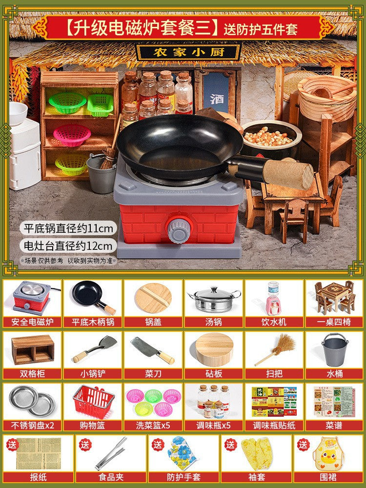 Children's mini kitchen toys can really cook house cooking wooden full set of simulation kitchenware suit manufacturers…