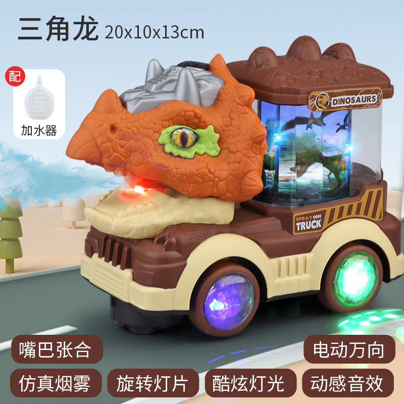 Cross-border electric universal rotating spray toy Tyrannosaurus locomotive electric sounding light children's toy car…