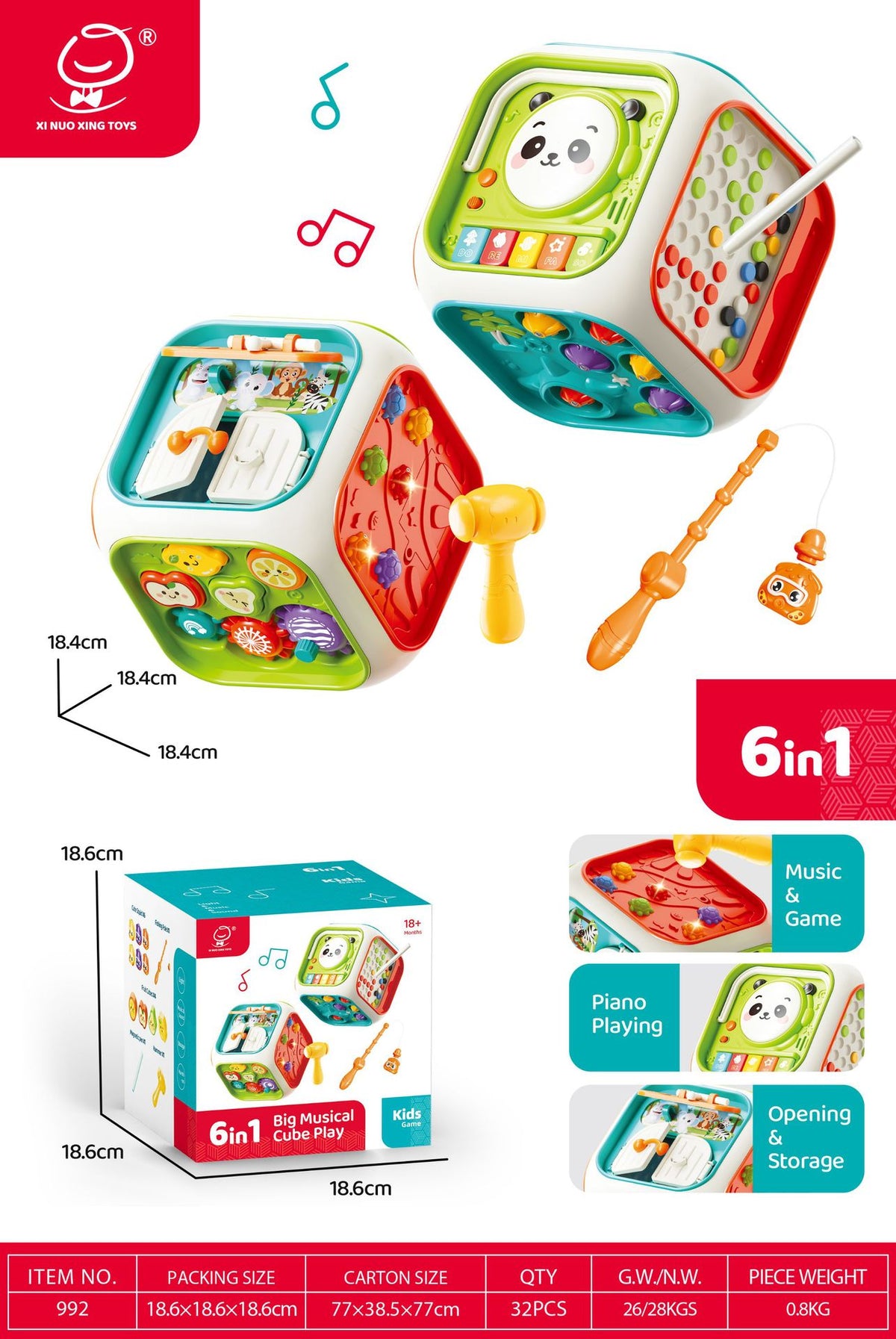 Cross-border Infant Polyhedron Hand-clapped Drum Baby Music Clap Drum Nine-sided Body Early Education Puzzle Toys for 0-3…