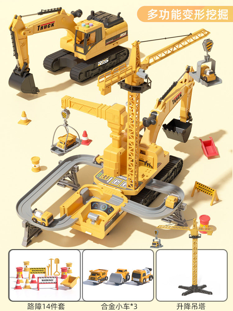 Cross-border new children's multi-functional deformation engineering excavator storage music early education inertia toy…