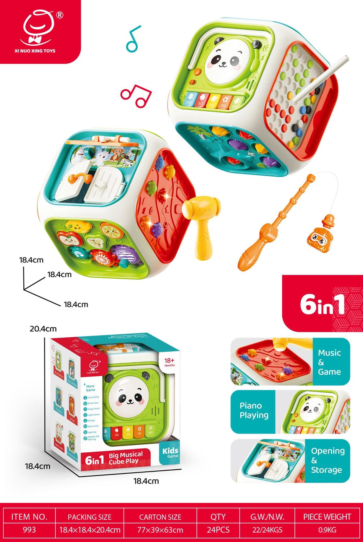 Cross-border Infant Polyhedron Hand-clapped Drum Baby Music Clap Drum Nine-sided Body Early Education Puzzle Toys for 0-3…
