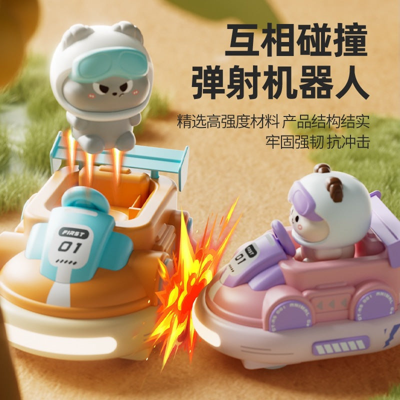 Cute remote-controlled bumper car for kids, featuring sound and light effects, and a 2.4G remote control for battling other…