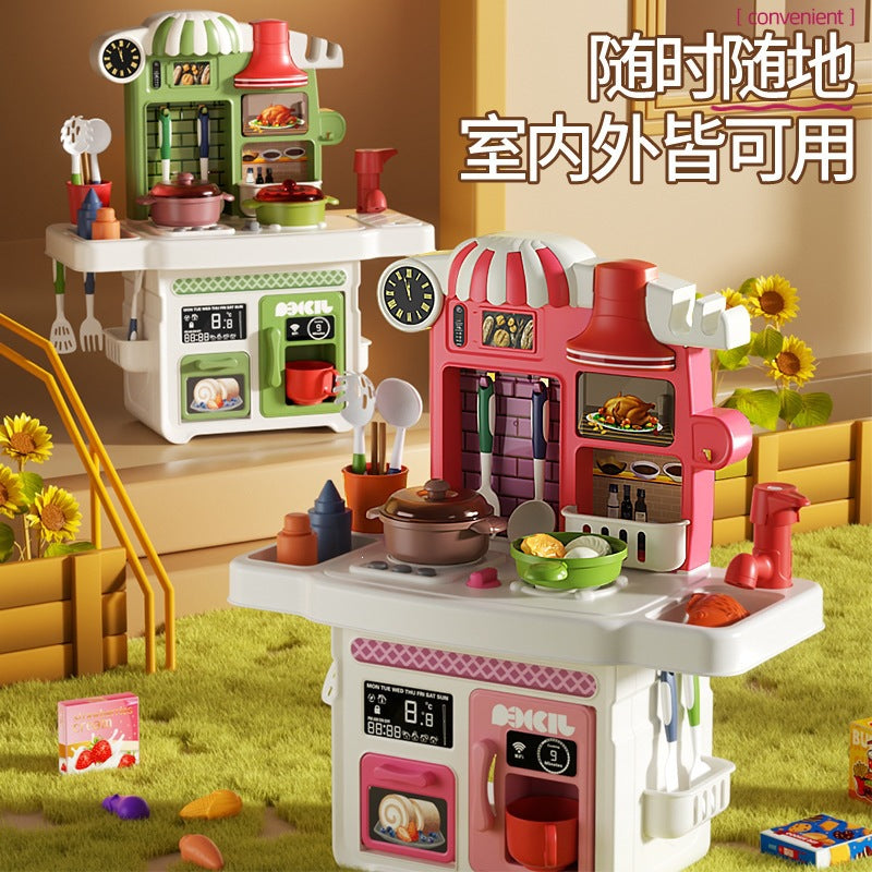 Children's educational pretend kitchen cooking table toy kitchen to simulate hands-on skills