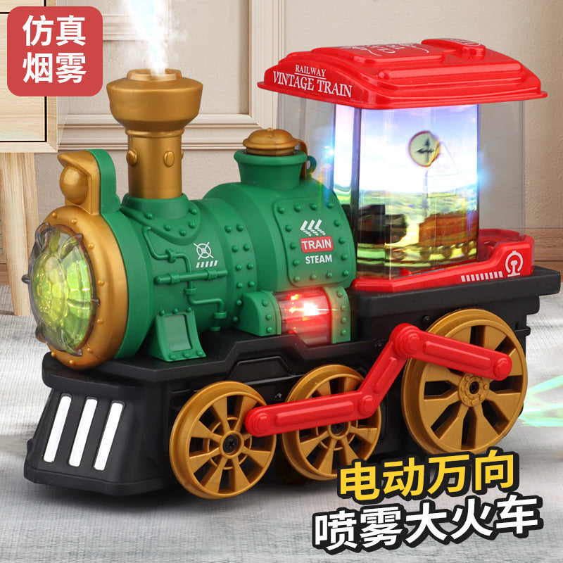 Cross-border electric universal rotating spray toy Tyrannosaurus locomotive electric sounding light children's toy car