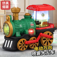 Cross-border electric universal rotating spray toy Tyrannosaurus locomotive electric sounding light children's toy car