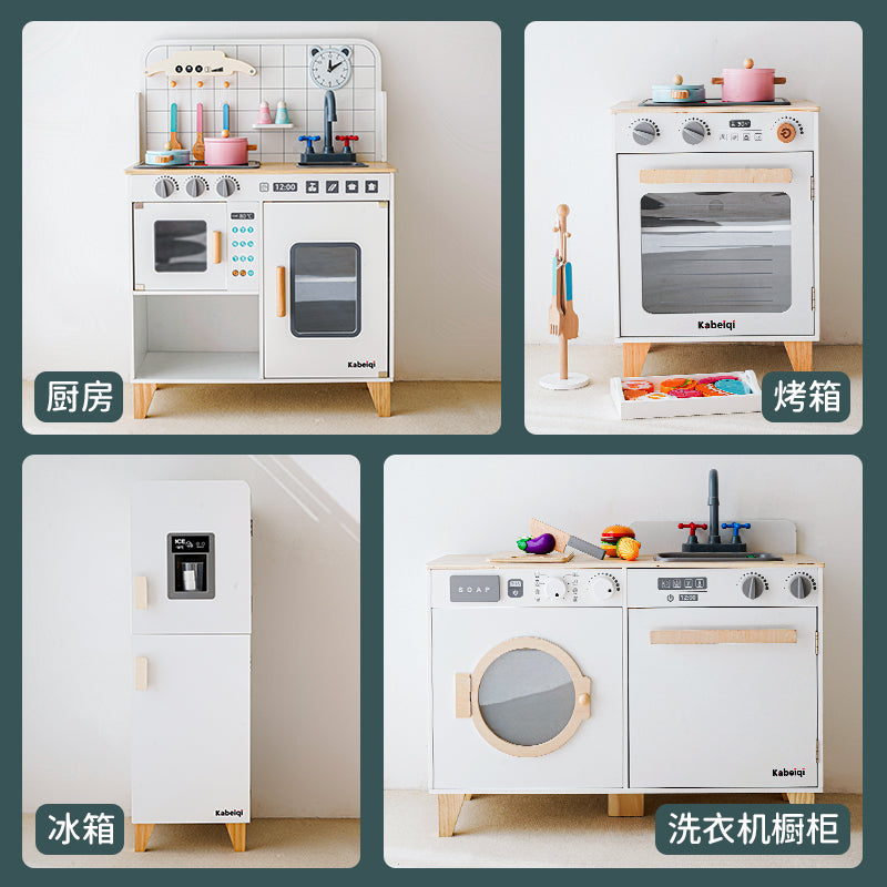 Danish Children's Pretend Play Kitchen Cooking Toy Set with Realistic Sound and Light, Refrigerator, and Wooden Stove…