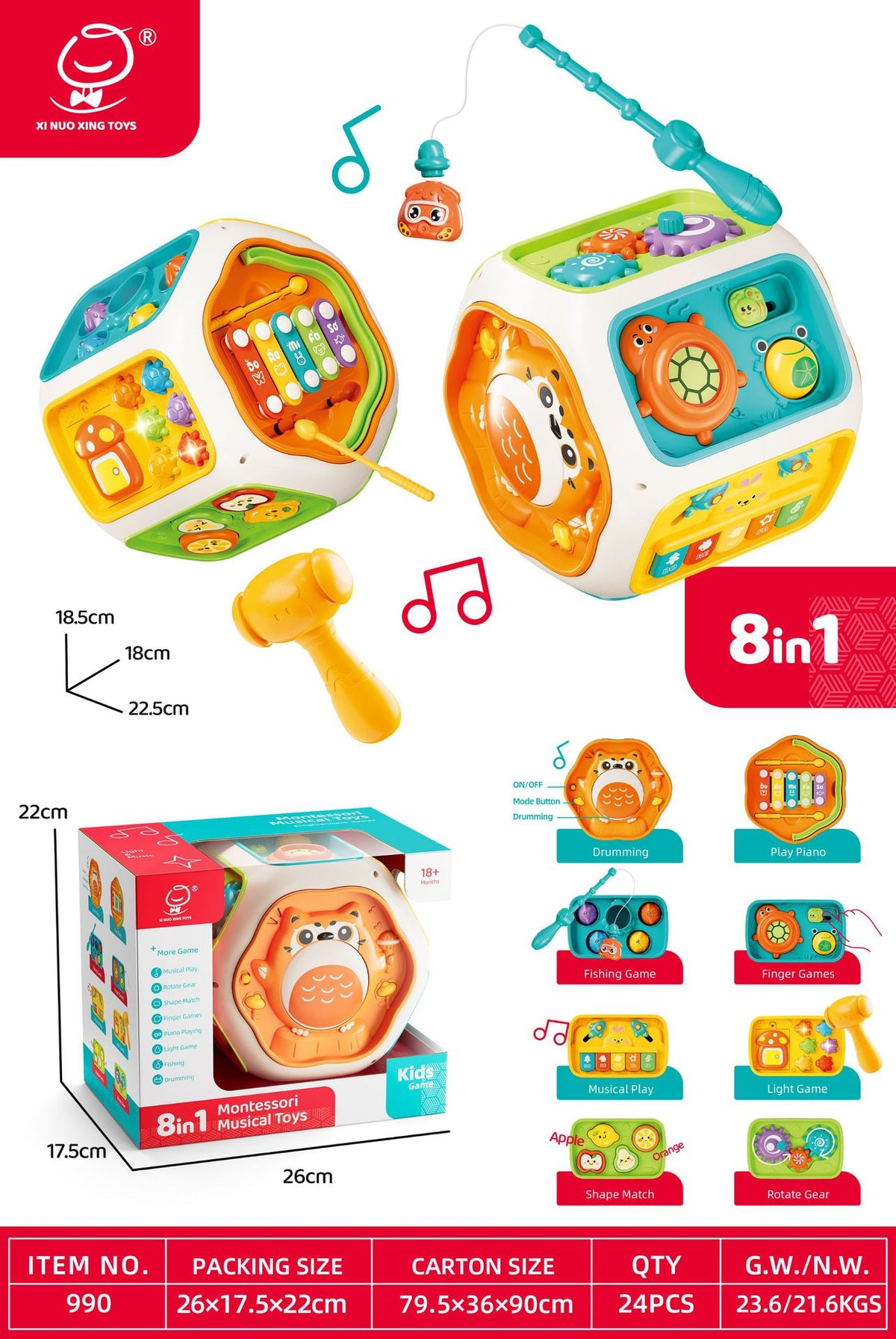 Cross-border Infant Polyhedron Hand-clapped Drum Baby Music Clap Drum Nine-sided Body Early Education Puzzle Toys for 0-3…
