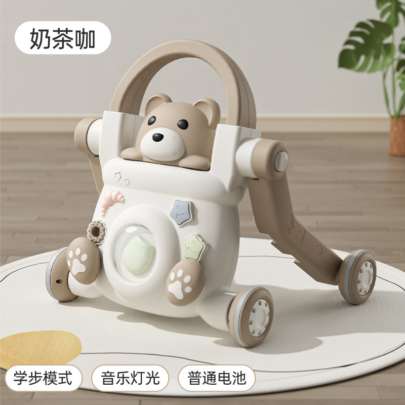 Baby Walker Anti-O-Leg Infant Multi-Functional Music Light Walking Stroller Child Toy Cartoon Walker - Milk tea coffee…