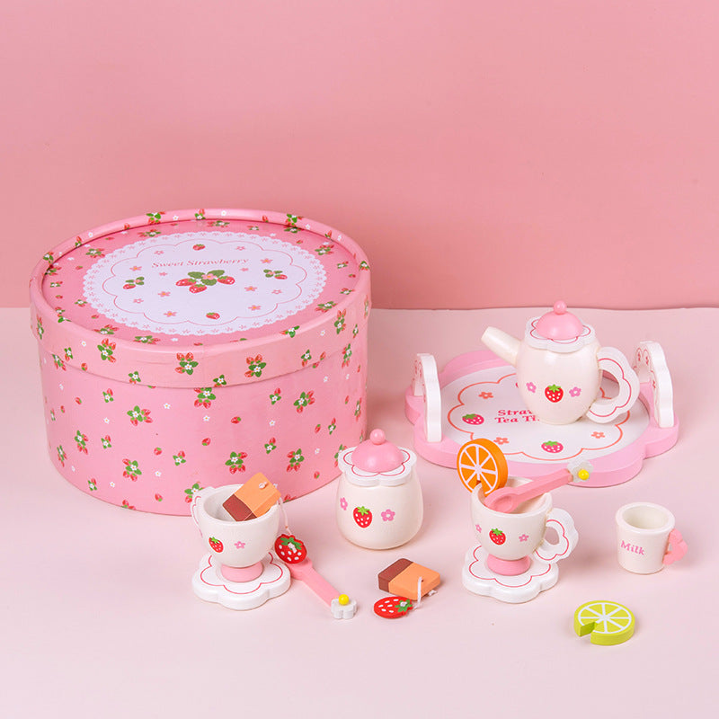 Girl's new year birthday gift simulation cake children's wooden cutting play house kitchen little Princess toy - Tea set set