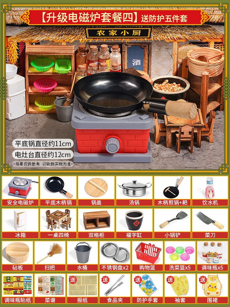 Children's mini kitchen toys can really cook house cooking wooden full set of simulation kitchenware suit manufacturers…