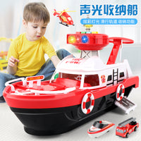 New Children's Large Inertia Storage Boat with Light Music Boys and Girls Baby Fire Police Car Toy Model