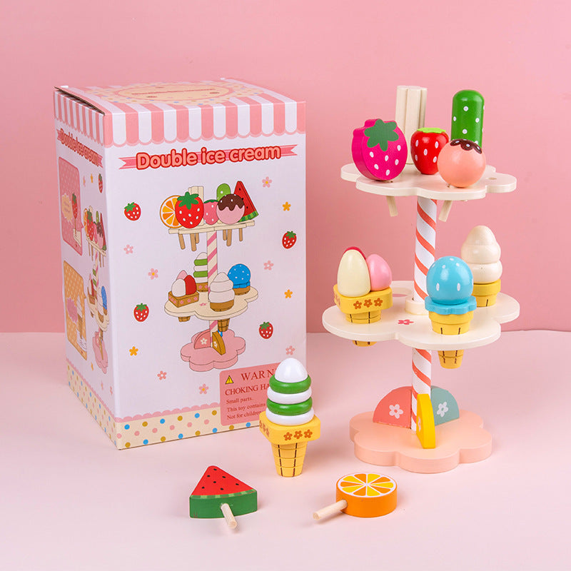 Girl's new year birthday gift simulation cake children's wooden cutting play house kitchen little Princess toy - Ice cream…