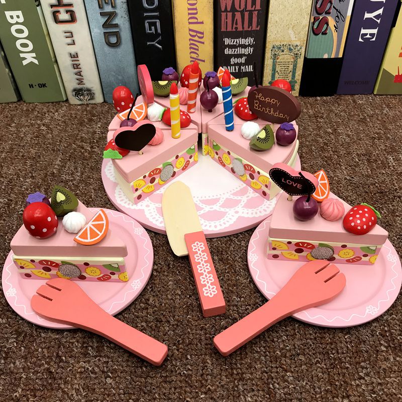 Girl's new year birthday gift simulation cake children's wooden cutting play house kitchen little Princess toy - Double…