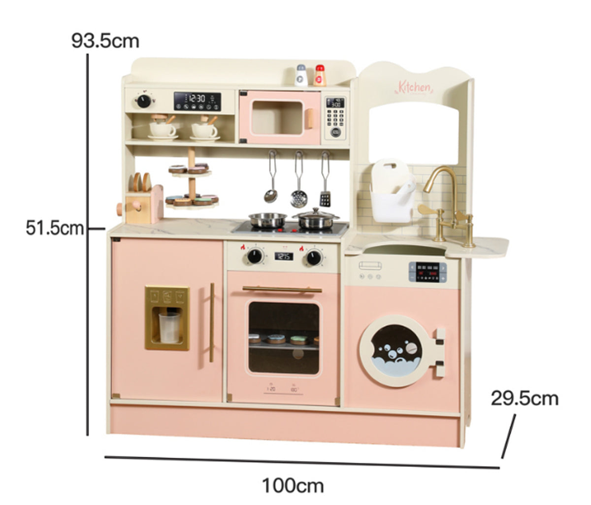 Danish Children's Pretend Play Kitchen Cooking Toy Set with Realistic Sound and Light, Refrigerator, and Wooden Stove…