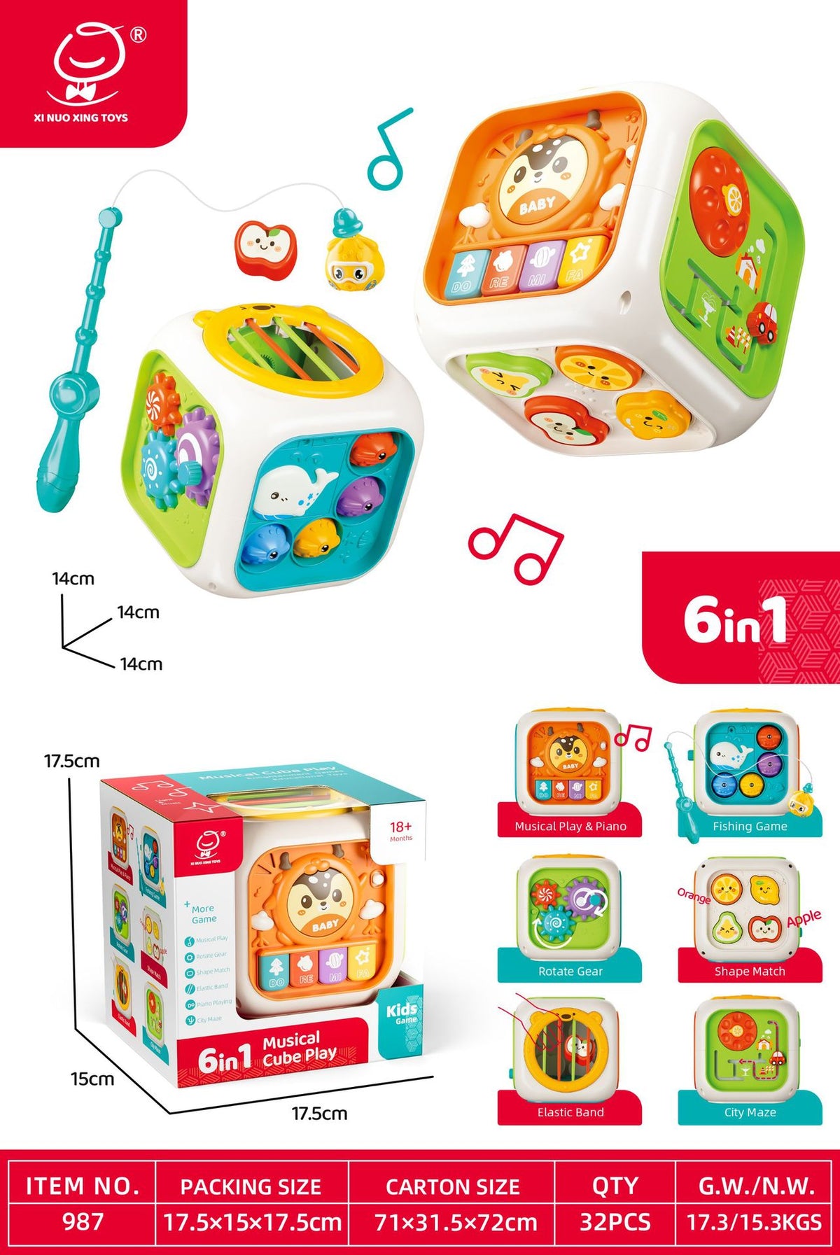 Cross-border Infant Polyhedron Hand-clapped Drum Baby Music Clap Drum Nine-sided Body Early Education Puzzle Toys for 0-3…