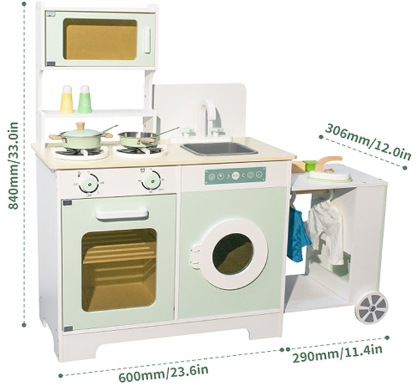 Danish Children's Pretend Play Kitchen Cooking Toy Set with Realistic Sound and Light, Refrigerator, and Wooden Stove…