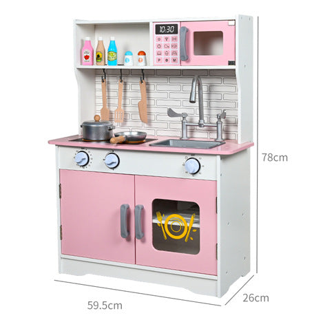 Danish Children's Pretend Play Kitchen Cooking Toy Set with Realistic Sound and Light, Refrigerator, and Wooden Stove - 911…