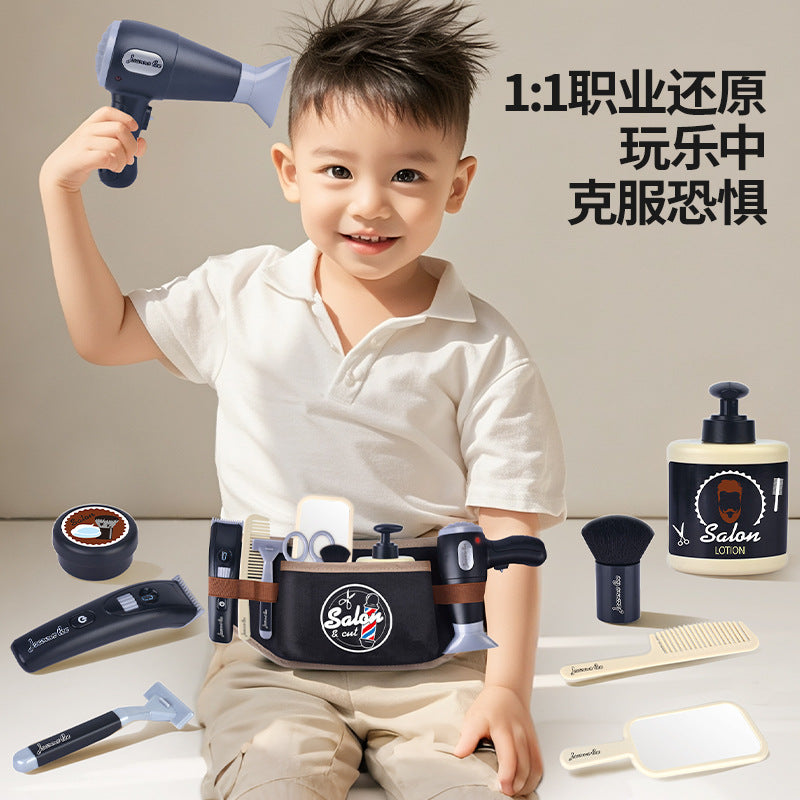 Cross-Border Children's Role-Playing Barber Simulation Playhouse Toy with Sound and Light, Portable Storage Gift Box Set…
