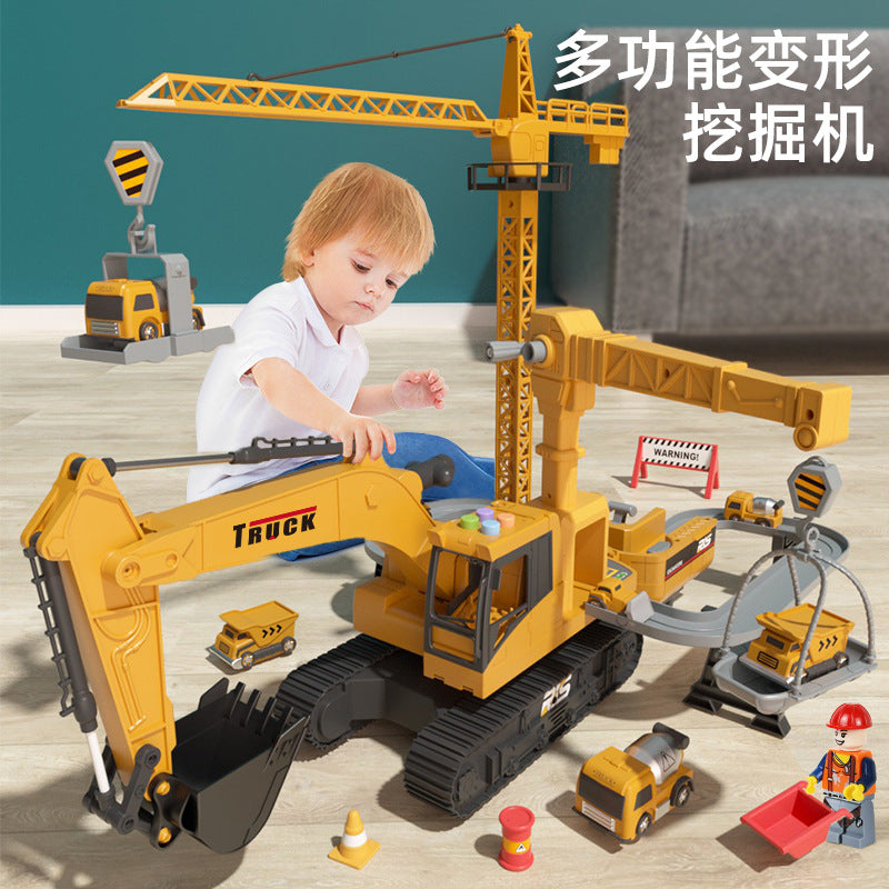 Cross-border new children's multi-functional deformation engineering excavator storage music early education inertia toy…