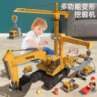Cross-border new children's multi-functional deformation engineering excavator storage music early education inertia toy car model