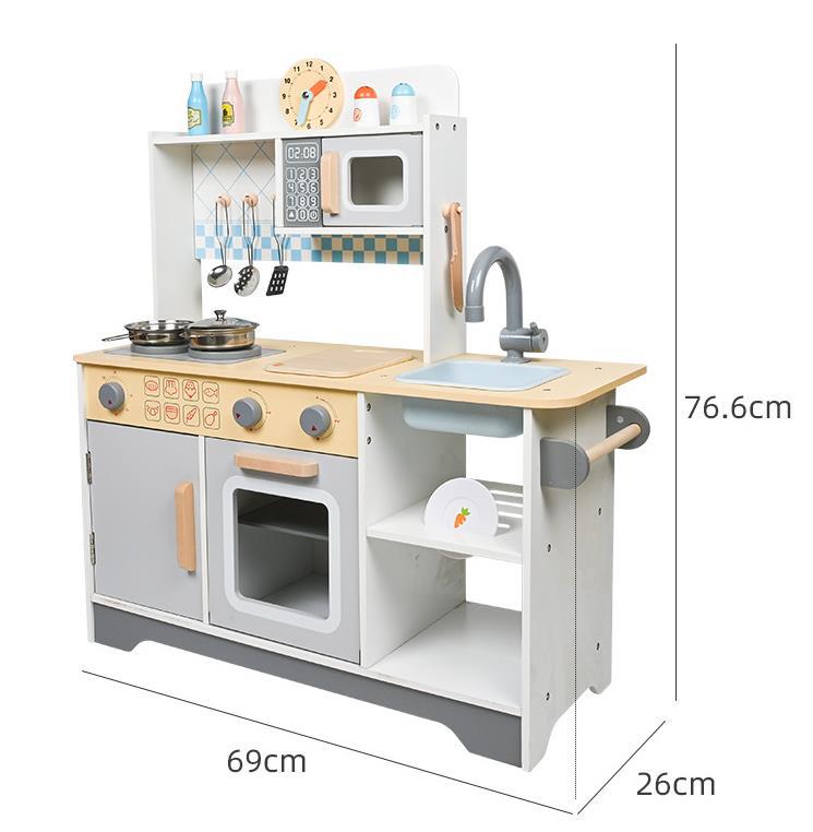 Danish Children's Pretend Play Kitchen Cooking Toy Set with Realistic Sound and Light, Refrigerator, and Wooden Stove - 973…