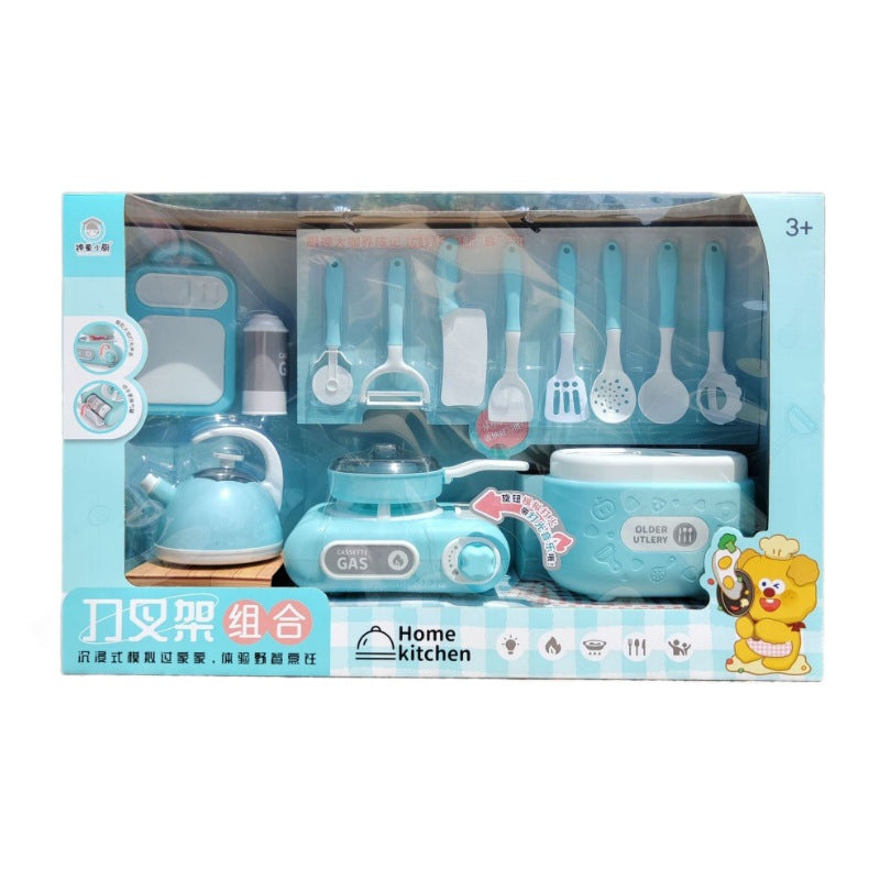 Child Prodigy Small Kitchen Knife and Fork Rack Gas Stove Combination Artificial Kitchen Utensils Cooking Play House…