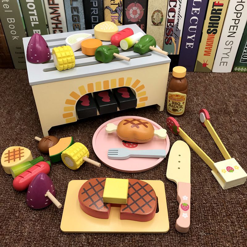 Girl's new year birthday gift simulation cake children's wooden cutting play house kitchen little Princess toy - Barbecue…