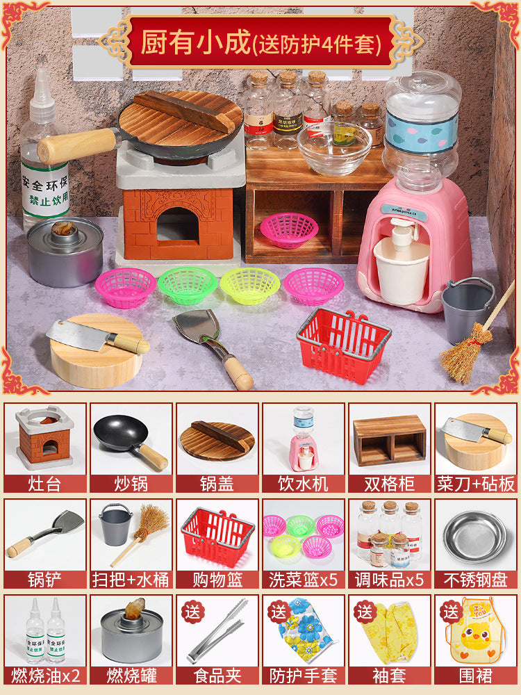 Children's mini kitchen toys can really cook house cooking wooden full set of simulation kitchenware suit manufacturers…