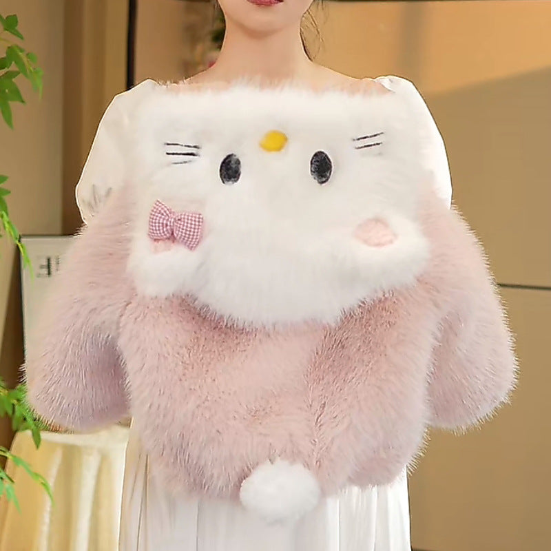 Girls' Fur Outwear 2025 New Kt Cat Fashionable Kidsren's Clothing Autumn and Winter Thickeneded Cute Fur Sweater…