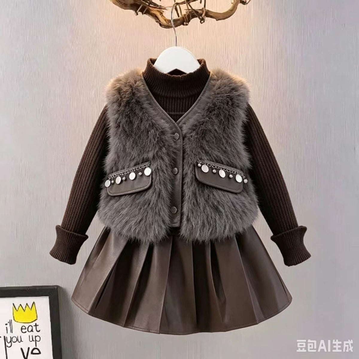 2026 Fall New Classic Children's Outfit - Brown / 100cm-140cm/1 set of 5 pieces