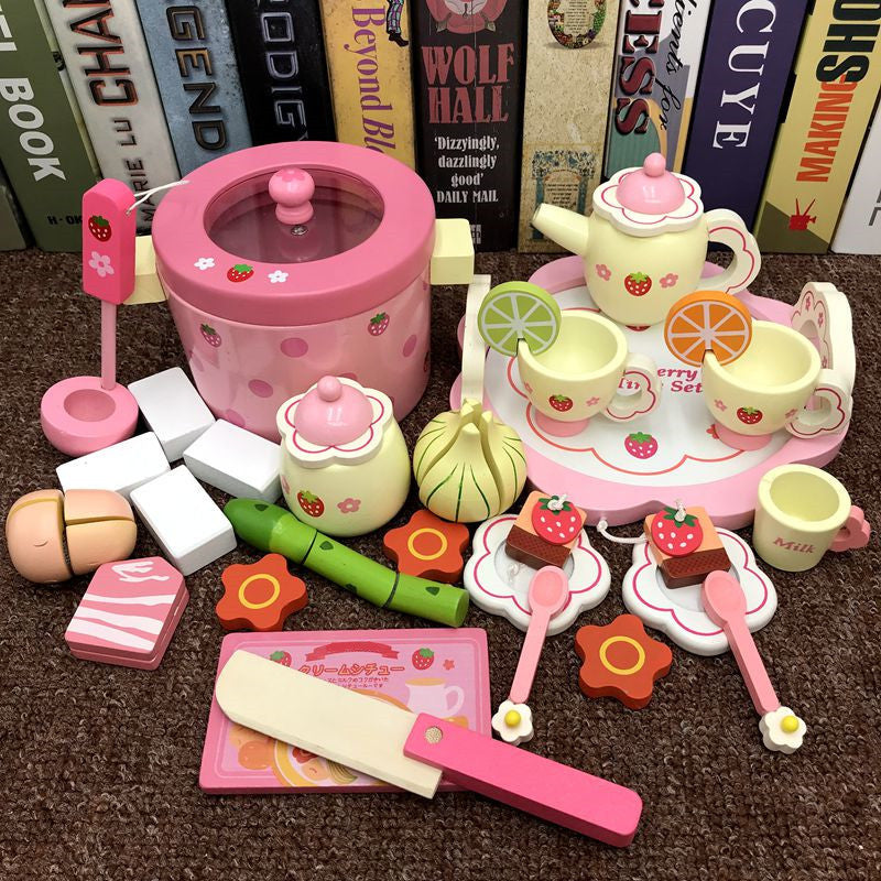 Girl's new year birthday gift simulation cake children's wooden cutting play house kitchen little Princess toy - image 4