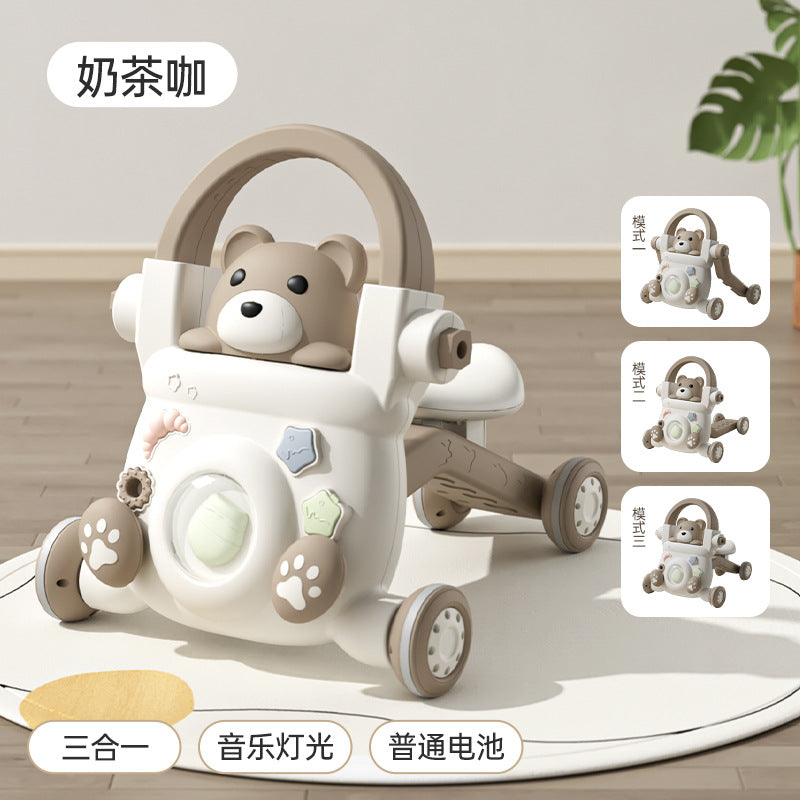 Baby Walker Anti-O-Leg Infant Multi-Functional Music Light Walking Stroller Child Toy Cartoon Walker - Milk tea coffee…