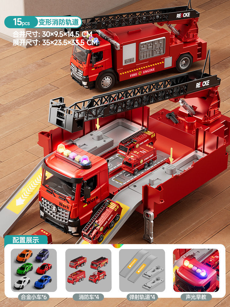 Hot-Selling Large Fire Truck Toy for Boys, Ladder Truck, Transforming Water Spray Children's Set, Car Toy for 2-3 Years…
