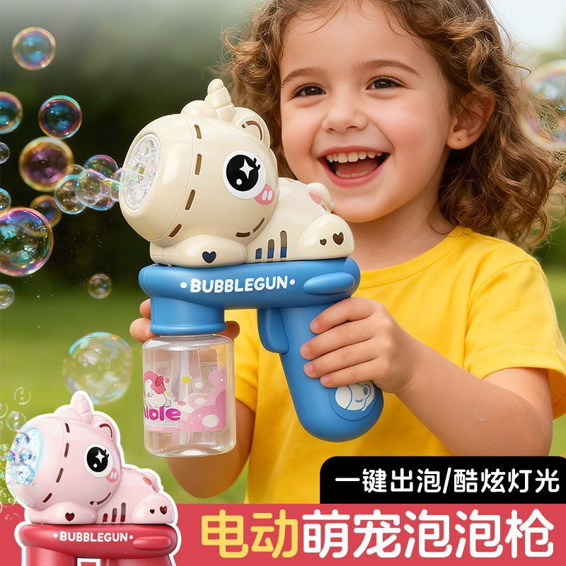 Upgraded Electric Cartoon Bubble Gun with One-Touch Bubble Release and Lights, Safe for Babies, Leak-Proof Outdoor Bubble…