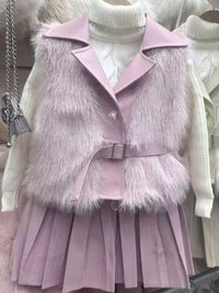 Girls' Autumn and Winter Fur Vest Three-Piece Set 2025 New Kidsren's Korean Style Baby Fur Vest + Leather Skirt