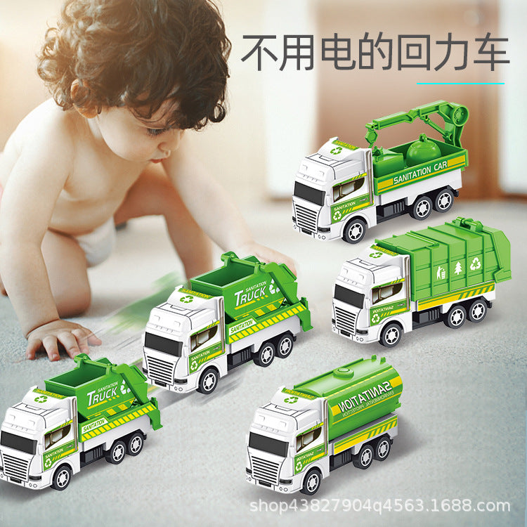 Wholesale children's toy engineering vehicle city sanitation vehicle four mini plastic pull-back vehicle wholesale gift…