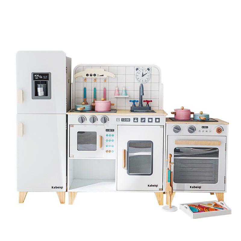 Danish Children's Pretend Play Kitchen Cooking Toy Set with Realistic Sound and Light, Refrigerator, and Wooden Stove…