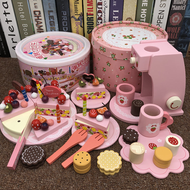 Girl's new year birthday gift simulation cake children's wooden cutting play house kitchen little Princess toy - Coffee…